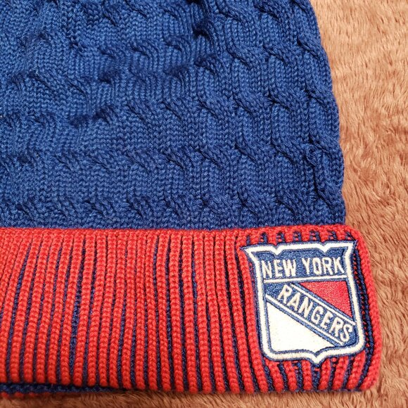 Women's New York Rangers Fanatics Blue/Orange Iconic Cuffed Knit Hat with Pom - Picture 3 of 4